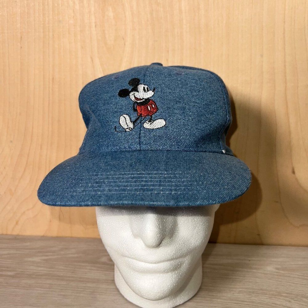 Vintage Disney Mickey Mouse‎ Embroidered Denim Blue Jean Hat Cap Adjustable